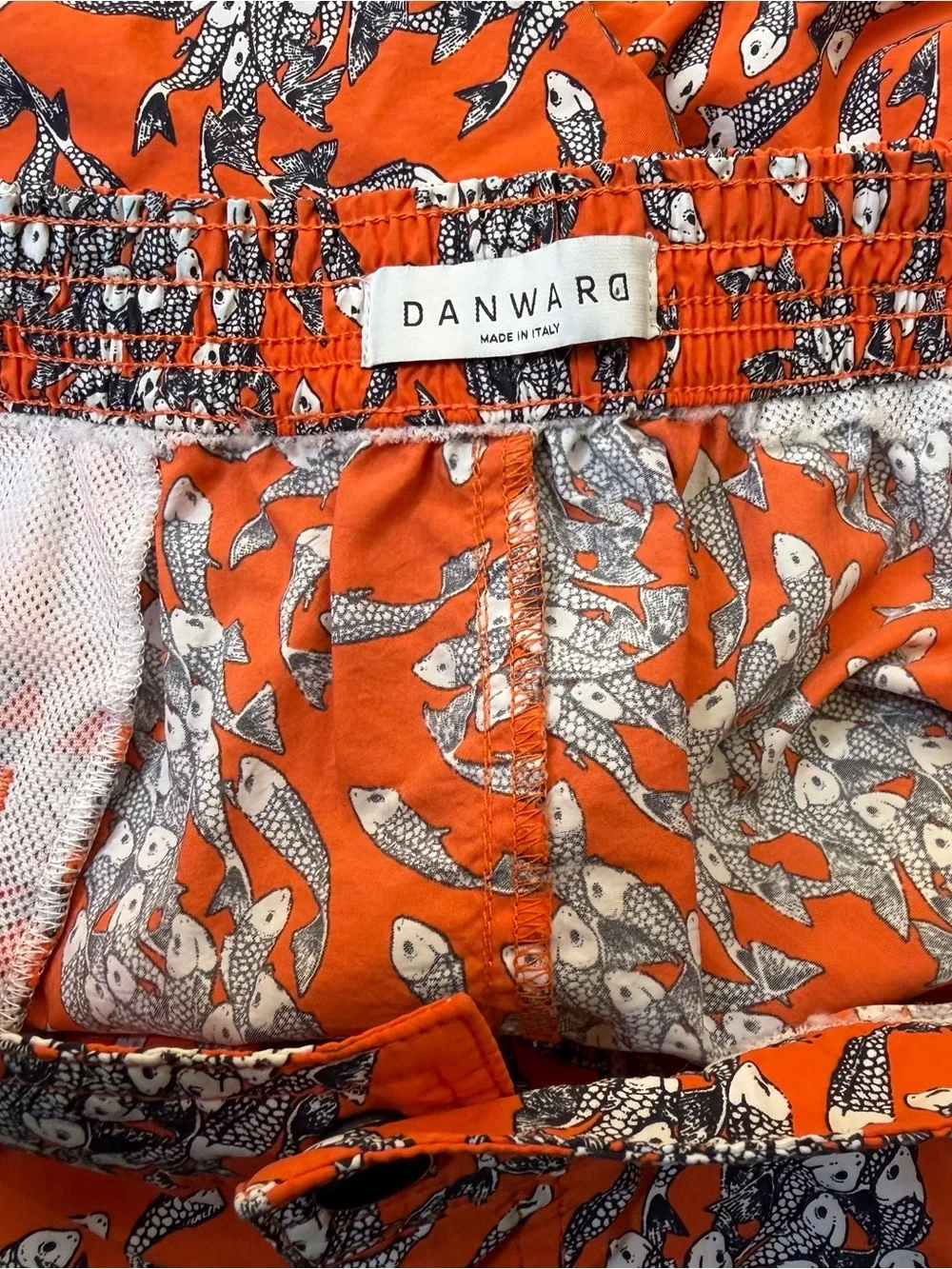 Danward Men’s Swim Trunks M Orange Fish Print Made in Italy Designer Swim Shorts